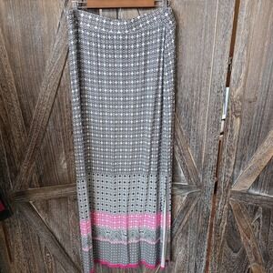 Lane Bryant Skirt Women Size 14/16 Black Pink White Stretch Maxi Geometric Slits